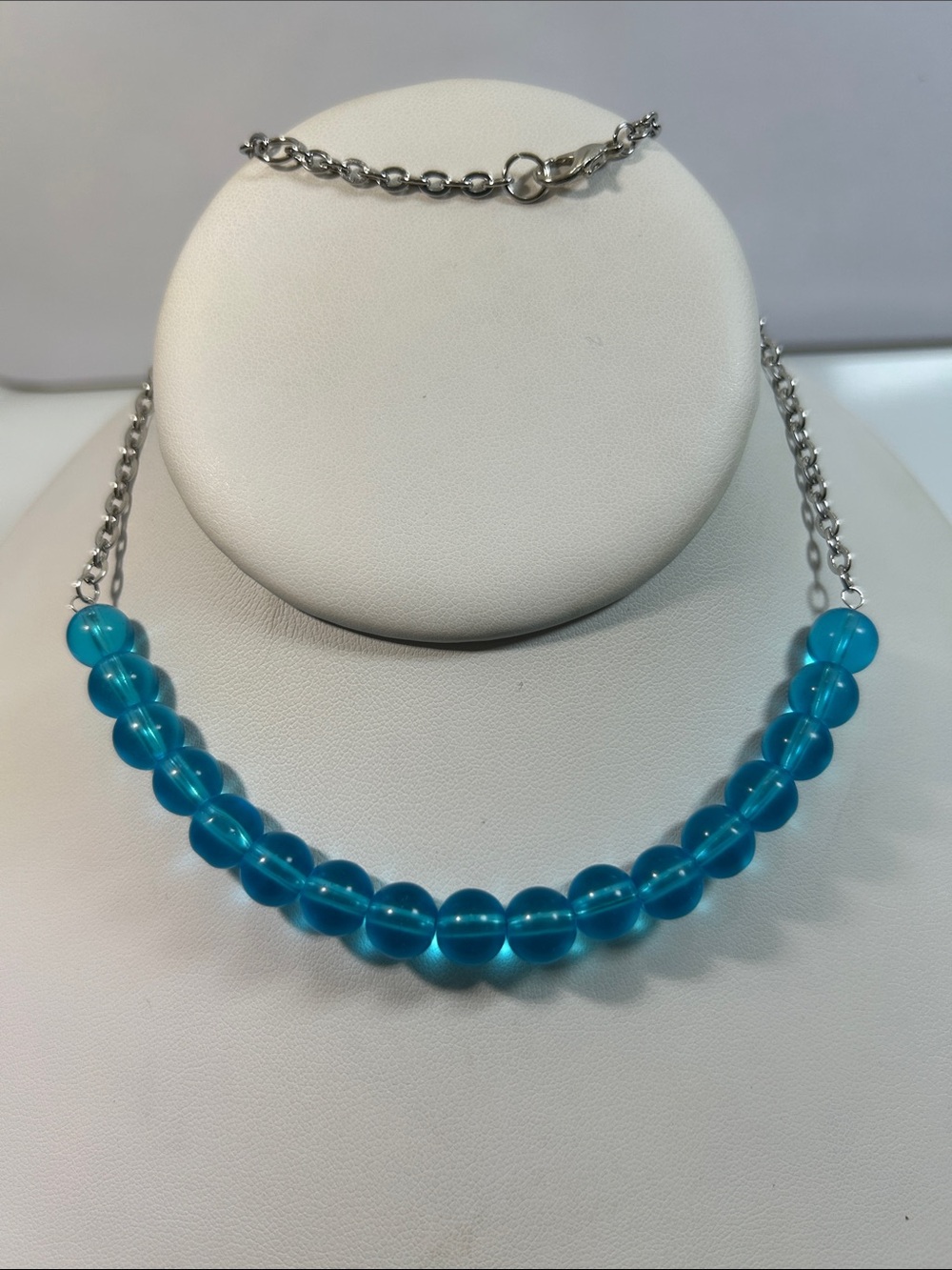 New Artisan Handmade Vintage Blue Glass Beads 18” Stainless Steel Necklace